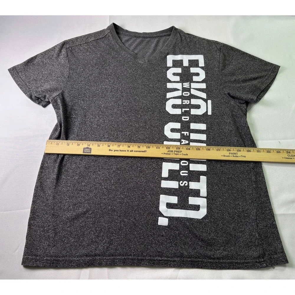 Ecko Unltd Y2K Men Gray Heather V Neck Short Sleeve Graphic T Shirt World Famous